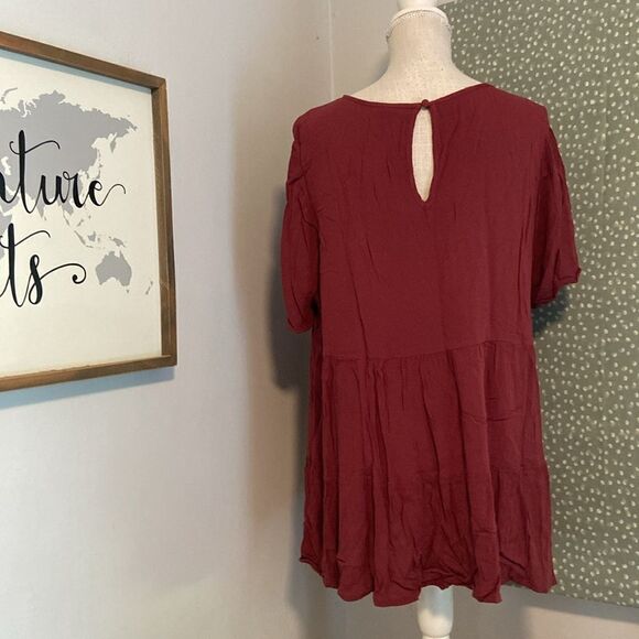 Torrid Rust Tiered Crepe Lightweight Button Back Short Sleeve Blouse Size 2 - Picture 5 of 8